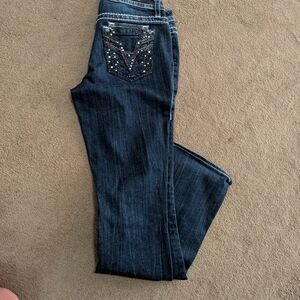 Vigoss Dark Blue Boot Cut Jeans with Embellished Pocket